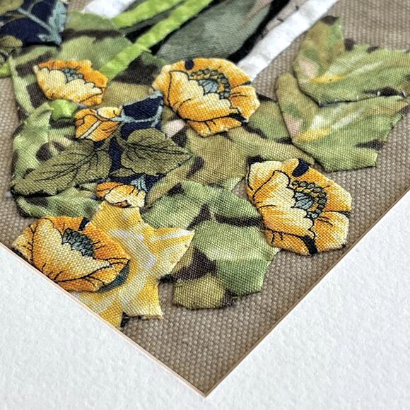 Fabric Collage by Wilda Northrop Yellow Flowers & Pear Signed Textile Art Floral - Picture 7 of 16